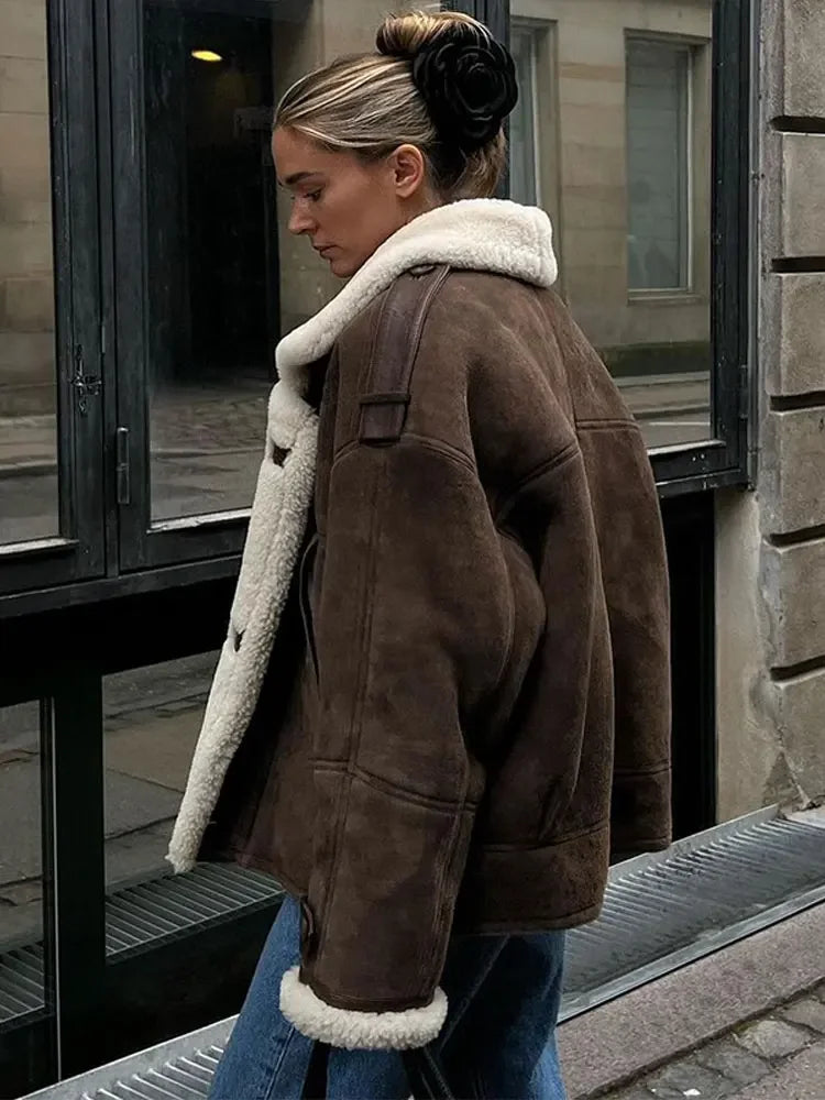 Aviatorjack - Suedette - Fleece gevoerd - Jas met Sherpa - Pilotenjack Dames-Boetiek Moda