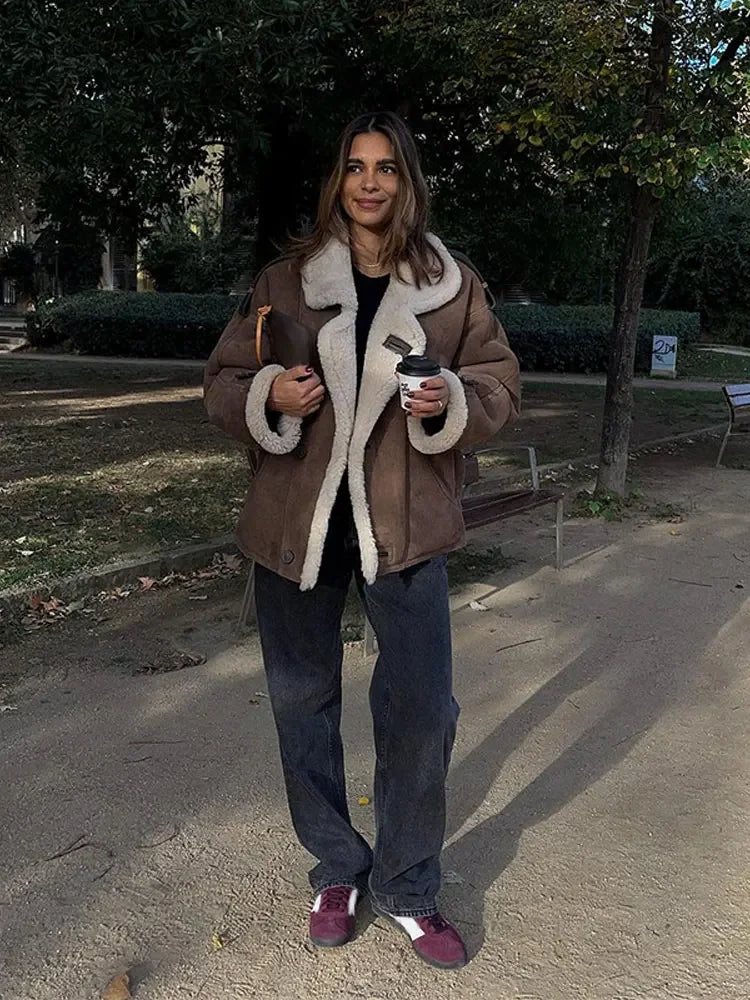 Aviatorjack - Suedette - Fleece gevoerd - Jas met Sherpa - Pilotenjack Dames-Boetiek Moda