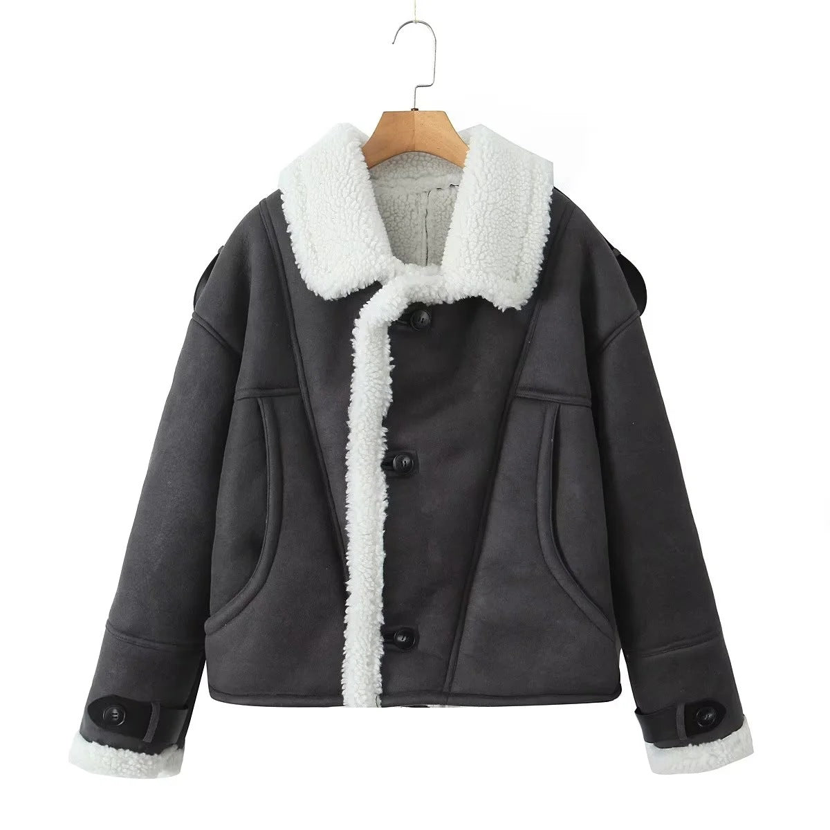 Aviatorjas | Kort | Sherpa | Met fleece gevoerde jas | Winterjas voor dames-Boetiek Moda
