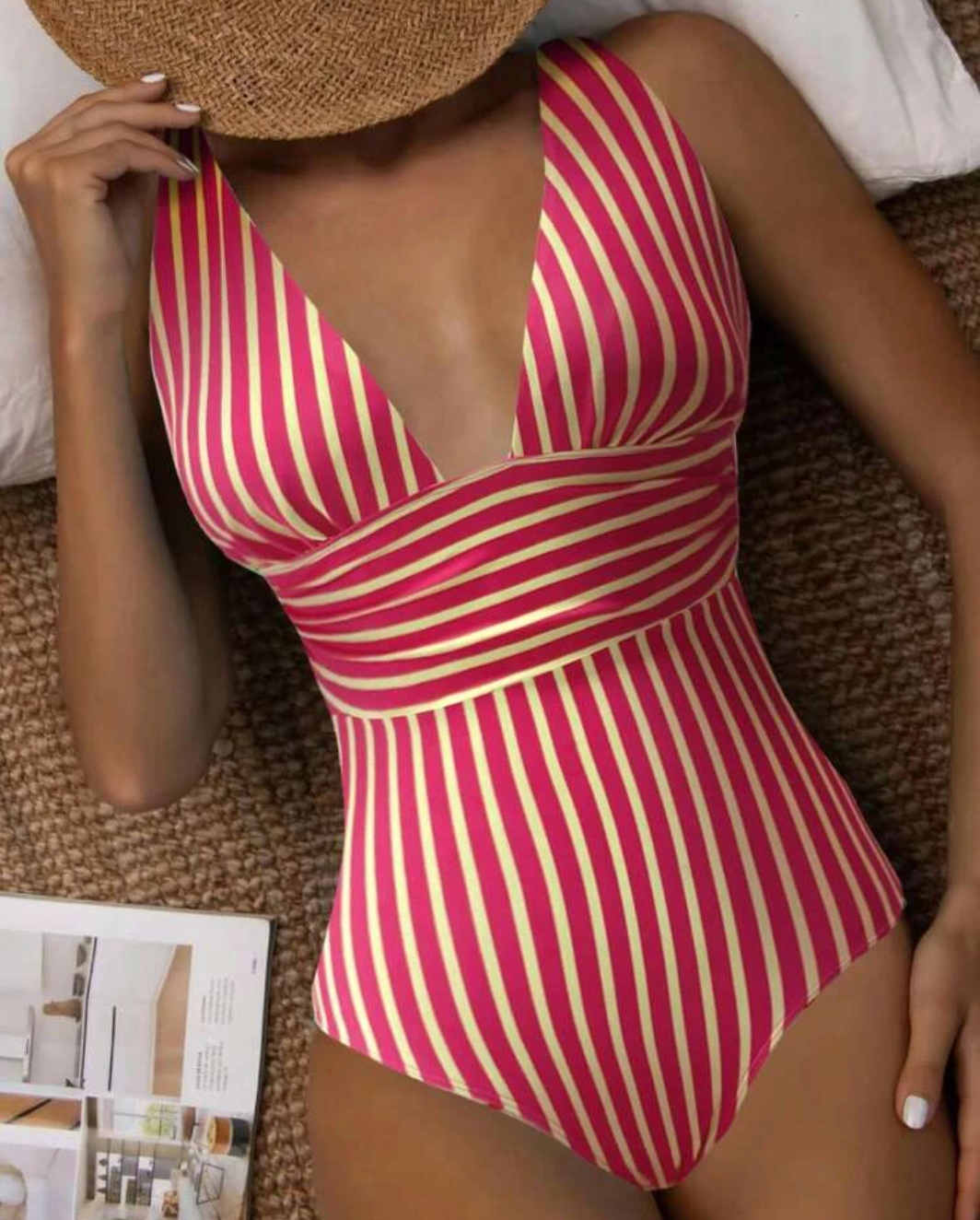 Badpak - Gestreepte - V-hals - Zwempak - Zwemkleding voor dames-Boetiek Moda