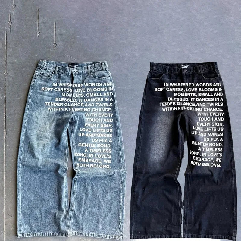 Baggy Jeans - Hiphop - Tekst - Loszittende jeans - Herenjeans-Boetiek Moda