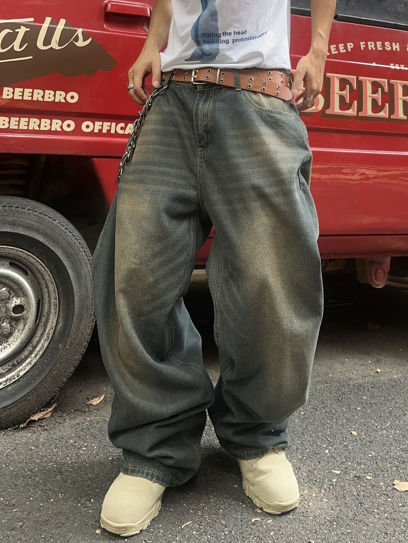 Baggy jeans - Gewassen loose fit jeans voor heren-Boetiek Moda