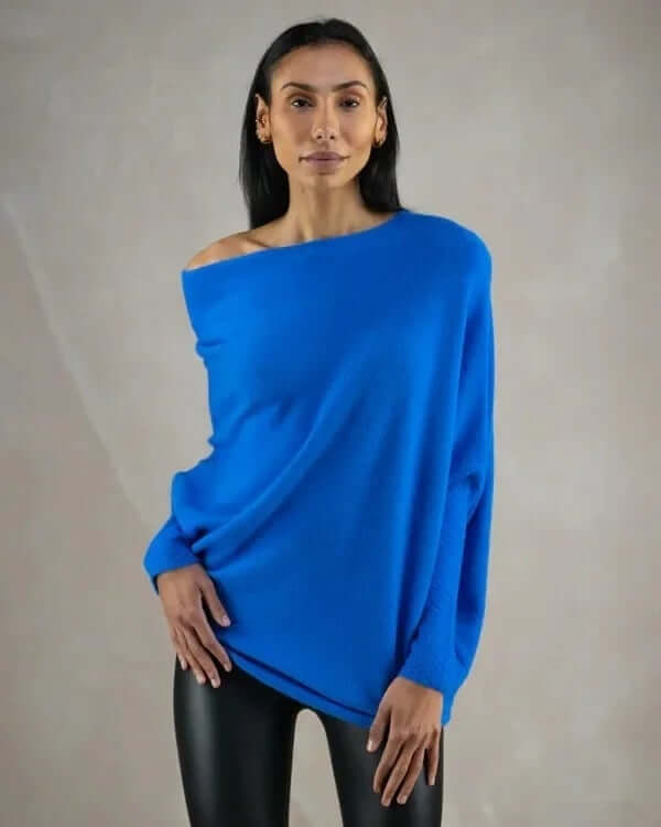 Batwing-trui | Losse pasvorm | Eenschouder | Gebreide trui | Dameskleding-Boetiek Moda