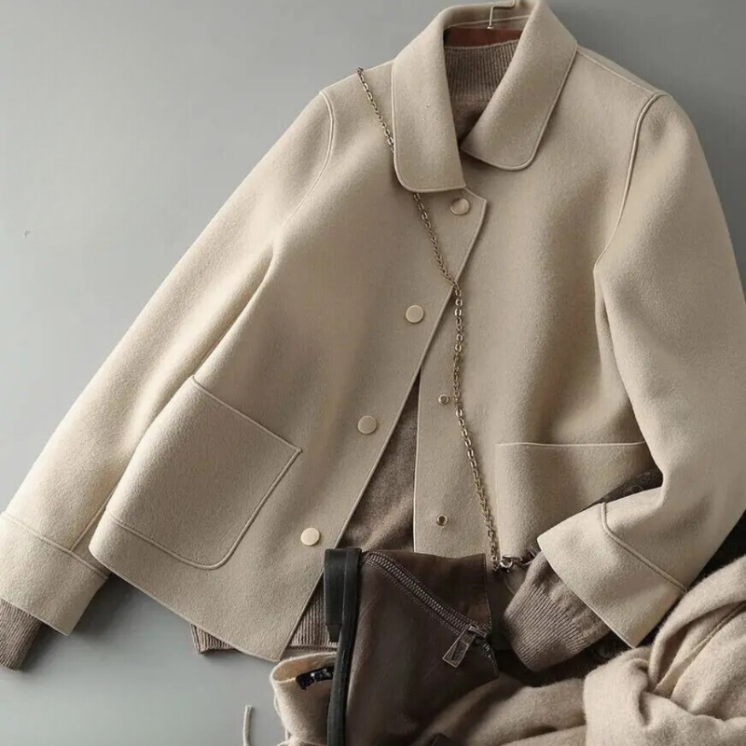 Beige Jas - Dames Button-Up Oversized Herfstjas-Boetiek Moda