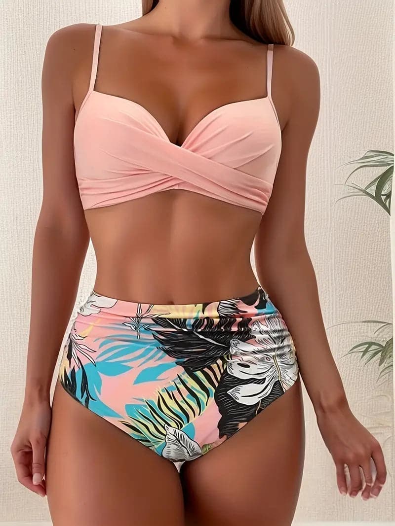 Bikiniset | Gerimpeld | Gedraaid | Bikini met hoge taille | Zwemkleding voor dames-Boetiek Moda