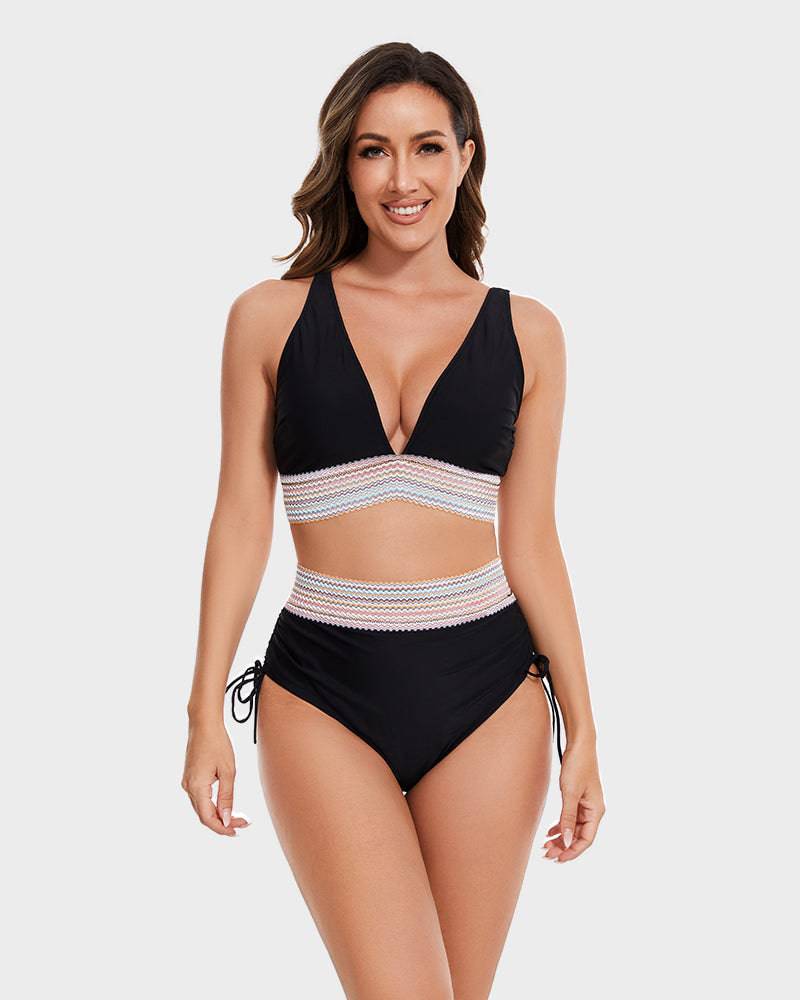 Bikiniset - Tweedelig - V-hals - Bikini met hoge taille - Zwemkleding voor dames-Boetiek Moda