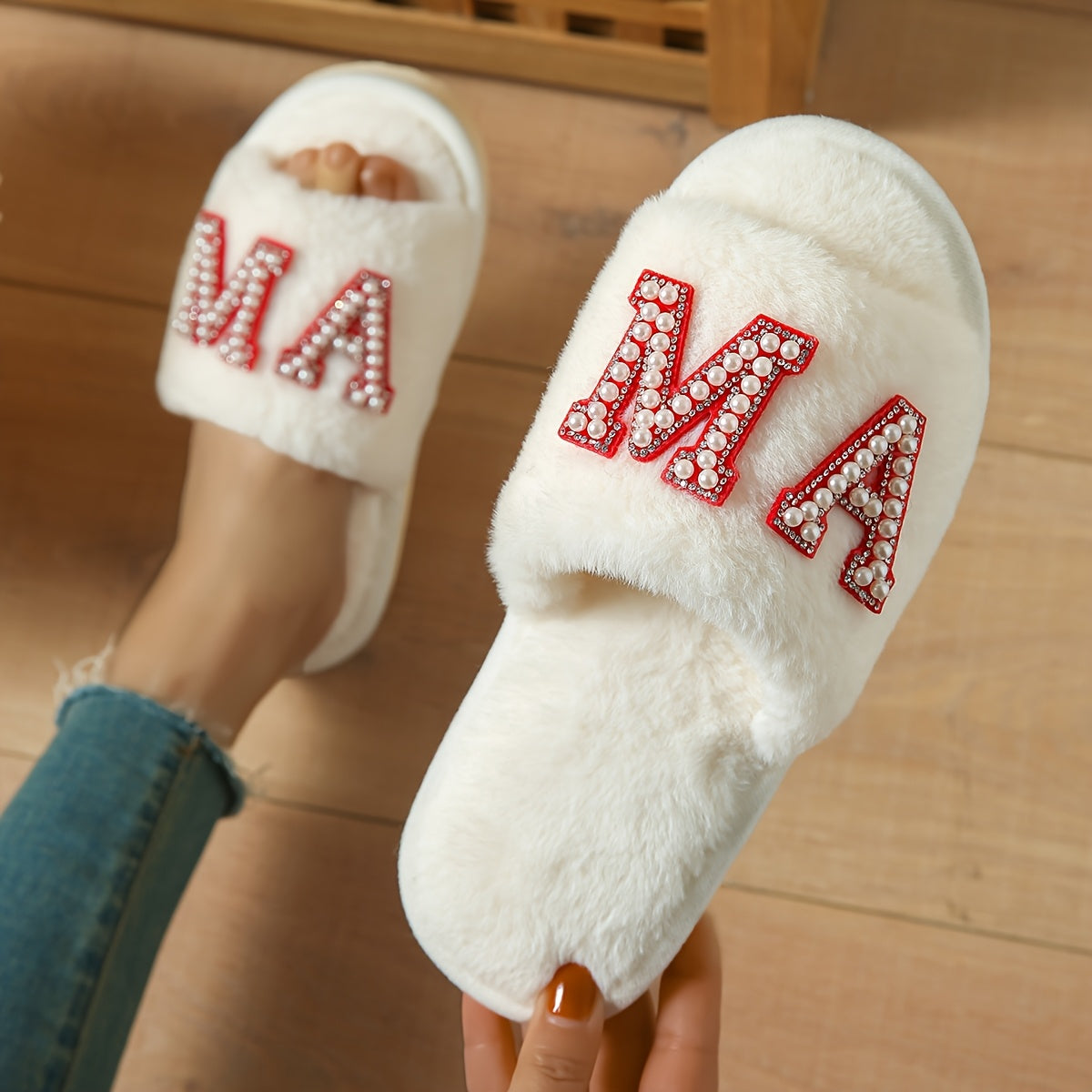 Binnenslippers - Dames Fluffy Open Teen Mama Huisslippers-Boetiek Moda
