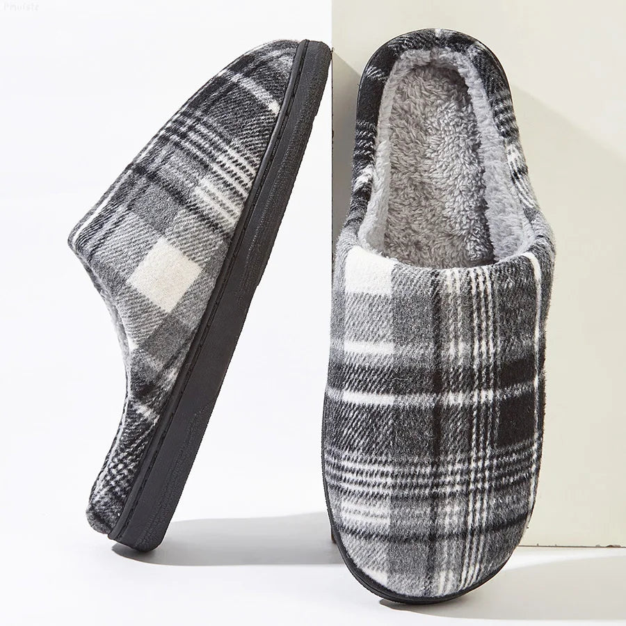 Binnenslippers - Heren huis schoenen met geruite pluche voering-Boetiek Moda