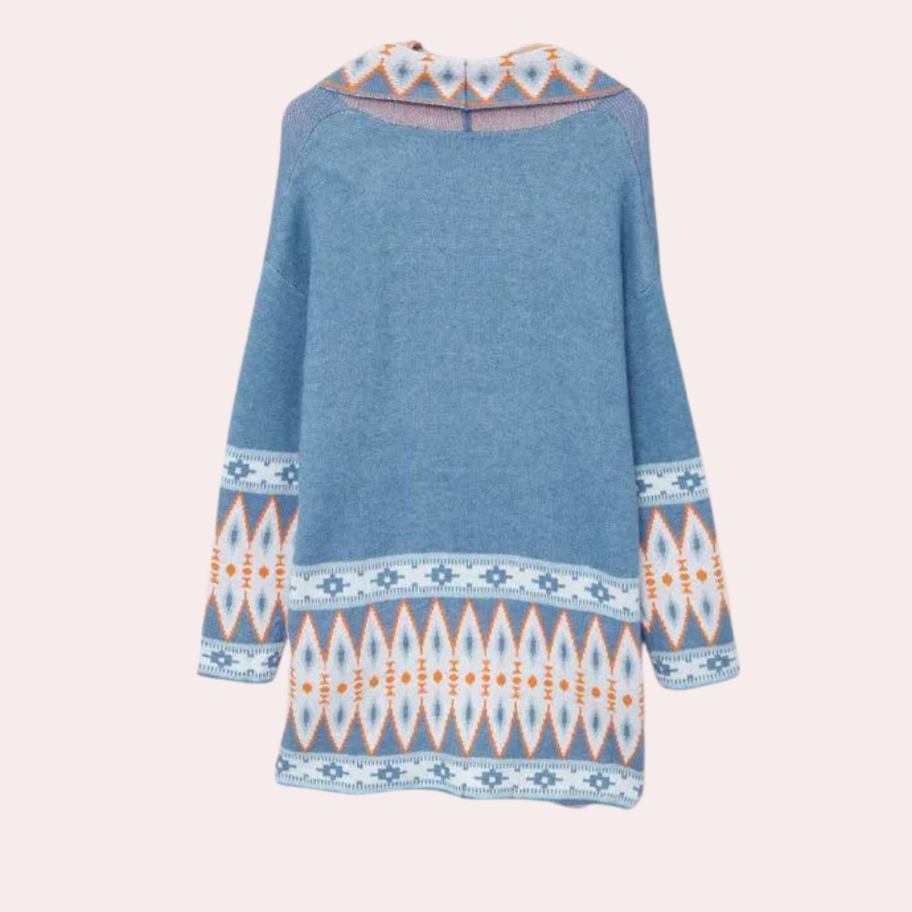 Blauw vest - Boho - Open voorkant - Lang vest - Damesbreigoed-Boetiek Moda