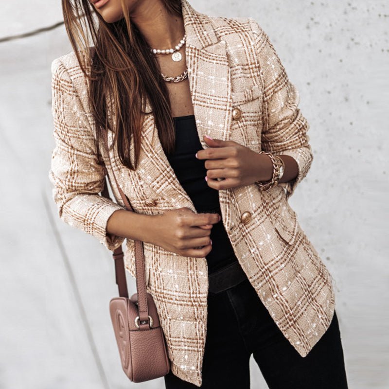 Blazer voor dames - Elegant - Double Breasted - Geruite blazer - Damescolbert-Boetiek Moda