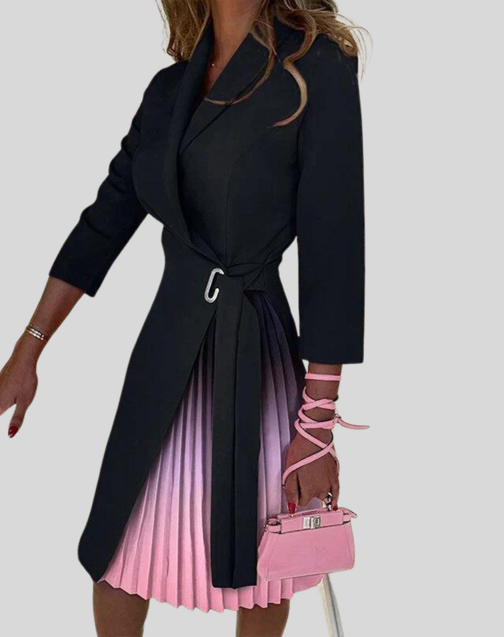 Blazerjurk - Kniehoogte - Lange mouwen - Plooirok - Formele jurk-Boetiek Moda