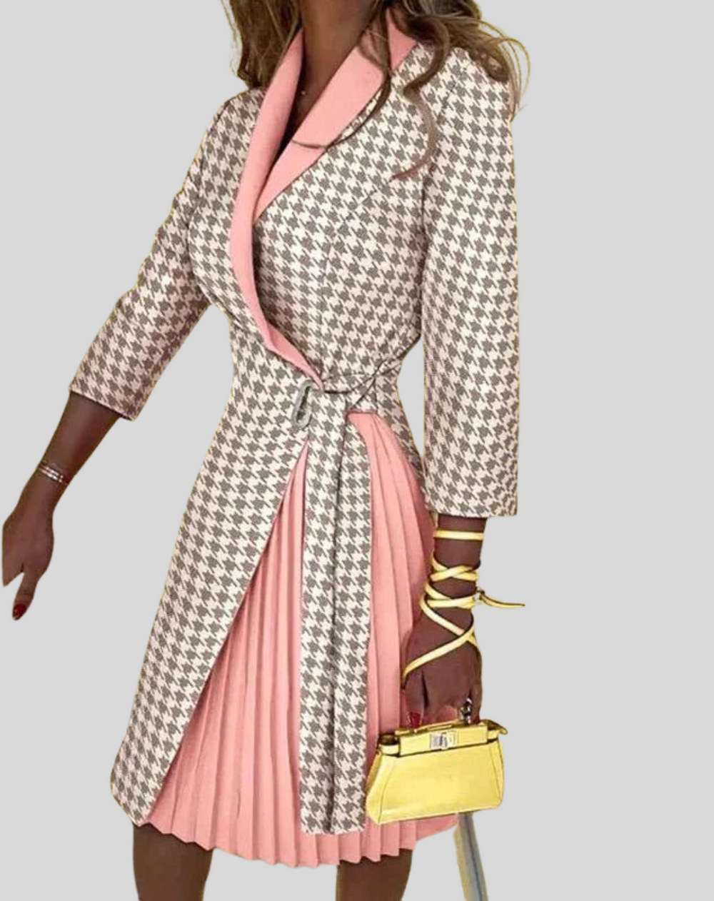 Blazerjurk - Kniehoogte - Lange mouwen - Plooirok - Formele jurk-Boetiek Moda