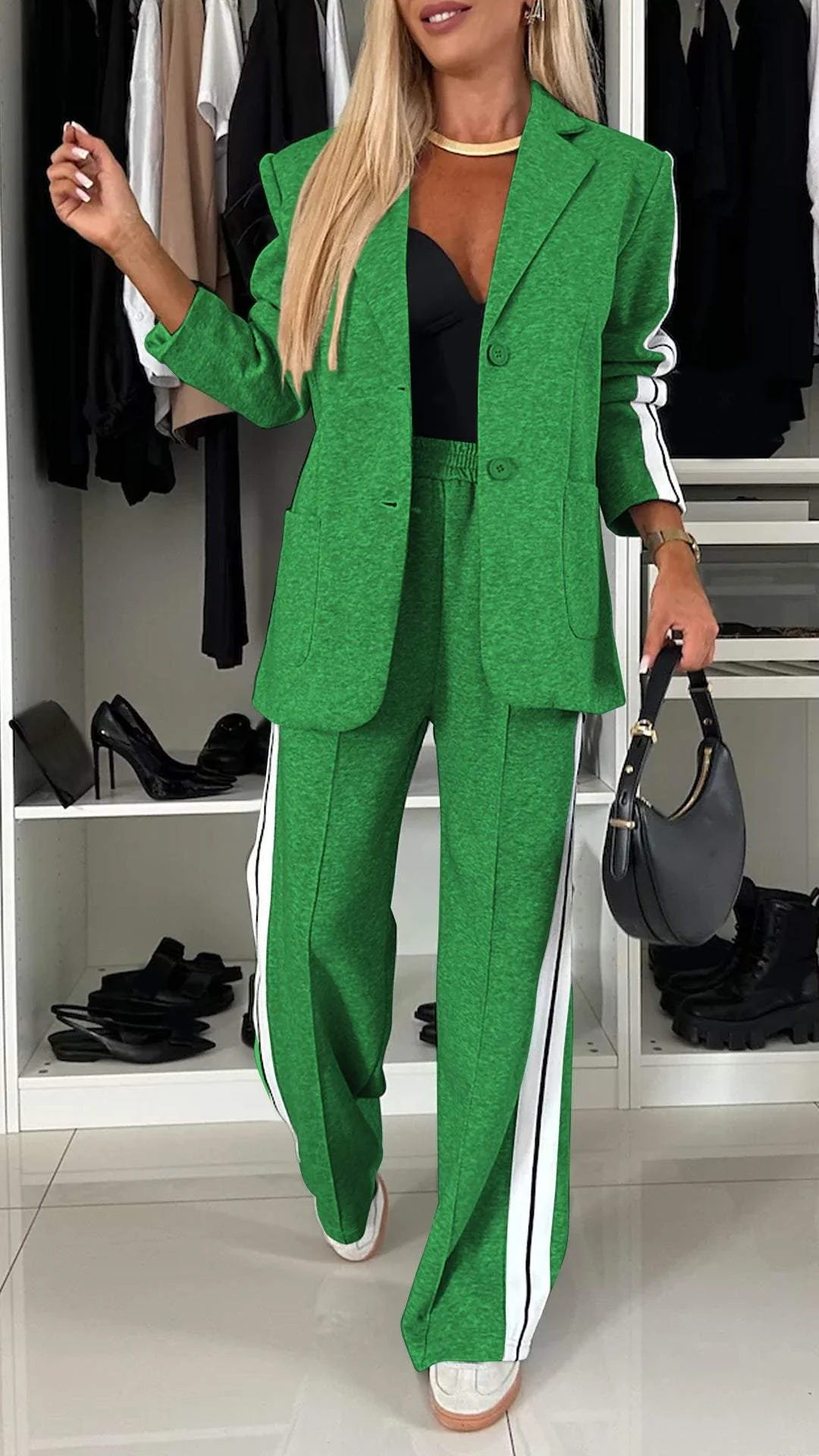 Blazerset - Casual tweedelige broek met wijde pijpen voor dames-Boetiek Moda