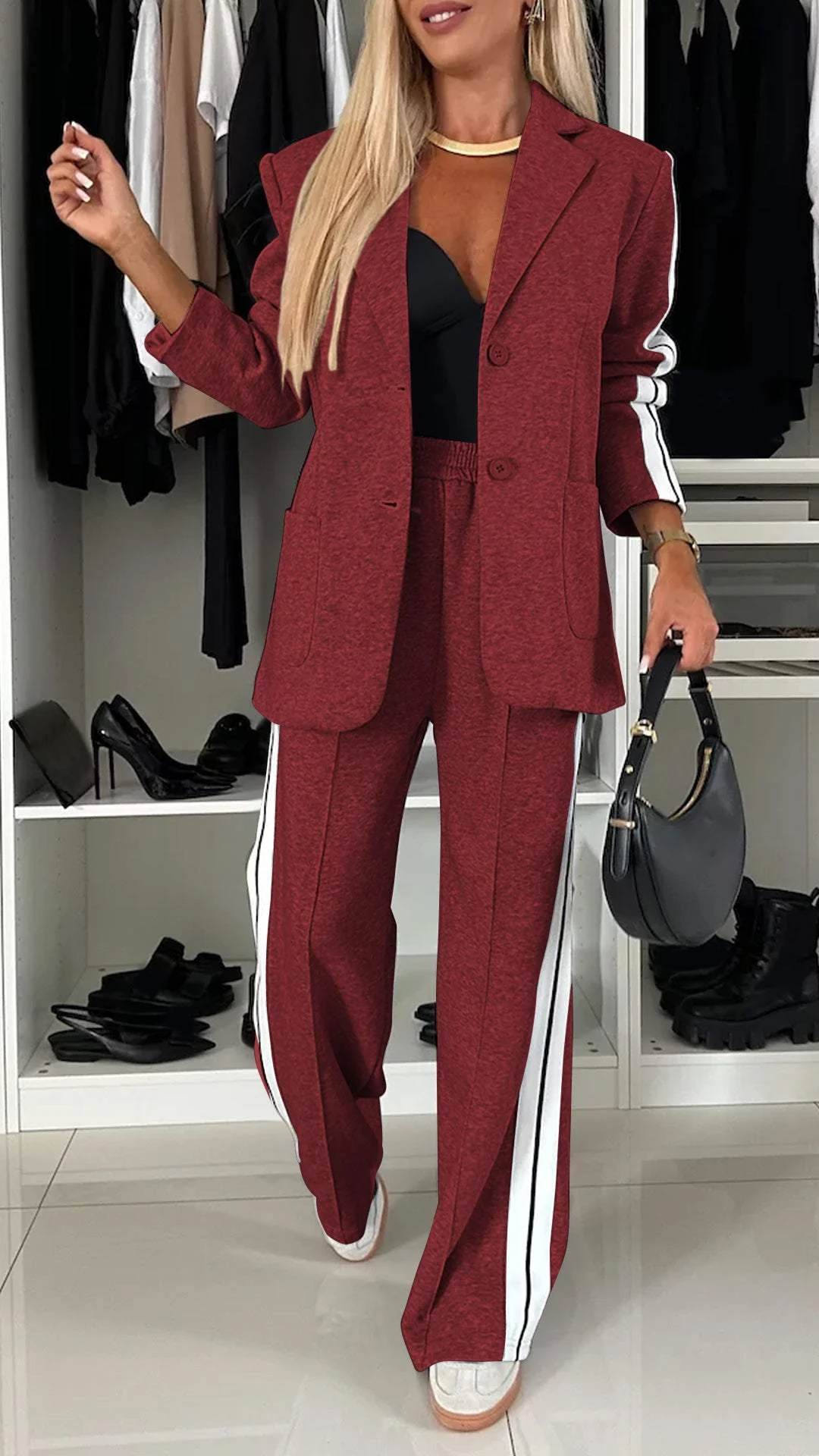 Blazerset - Casual tweedelige broek met wijde pijpen voor dames-Boetiek Moda