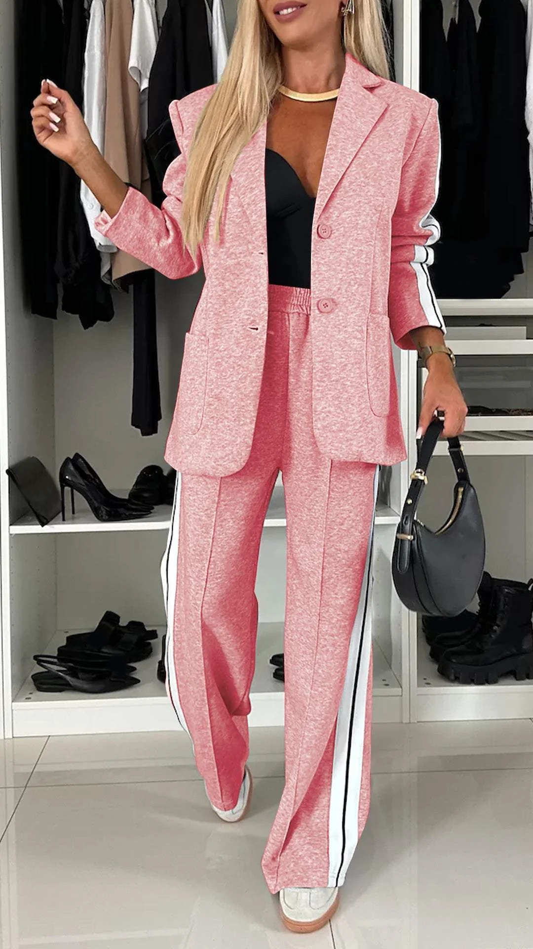 Blazerset - Casual tweedelige broek met wijde pijpen voor dames-Boetiek Moda