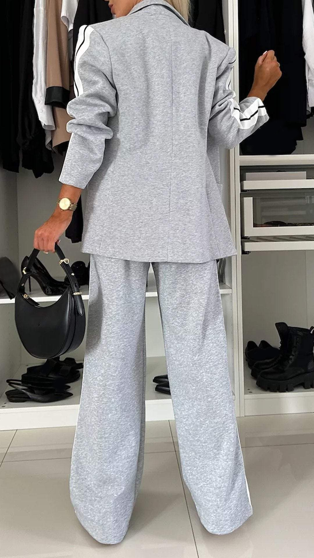 Blazerset - Casual tweedelige broek met wijde pijpen voor dames-Boetiek Moda