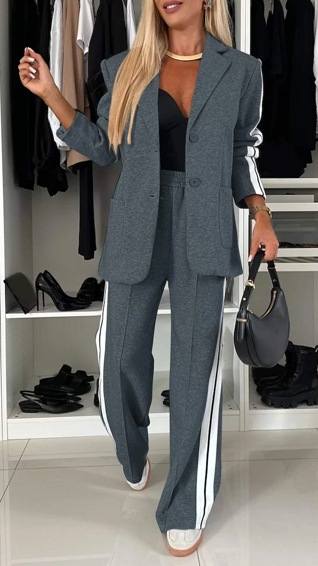 Blazerset - Casual tweedelige broek met wijde pijpen voor dames-Boetiek Moda