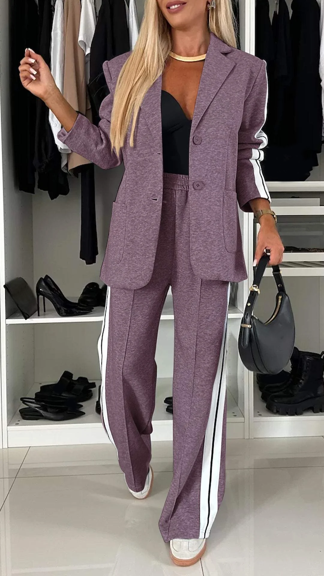 Blazerset - Casual tweedelige broek met wijde pijpen voor dames-Boetiek Moda