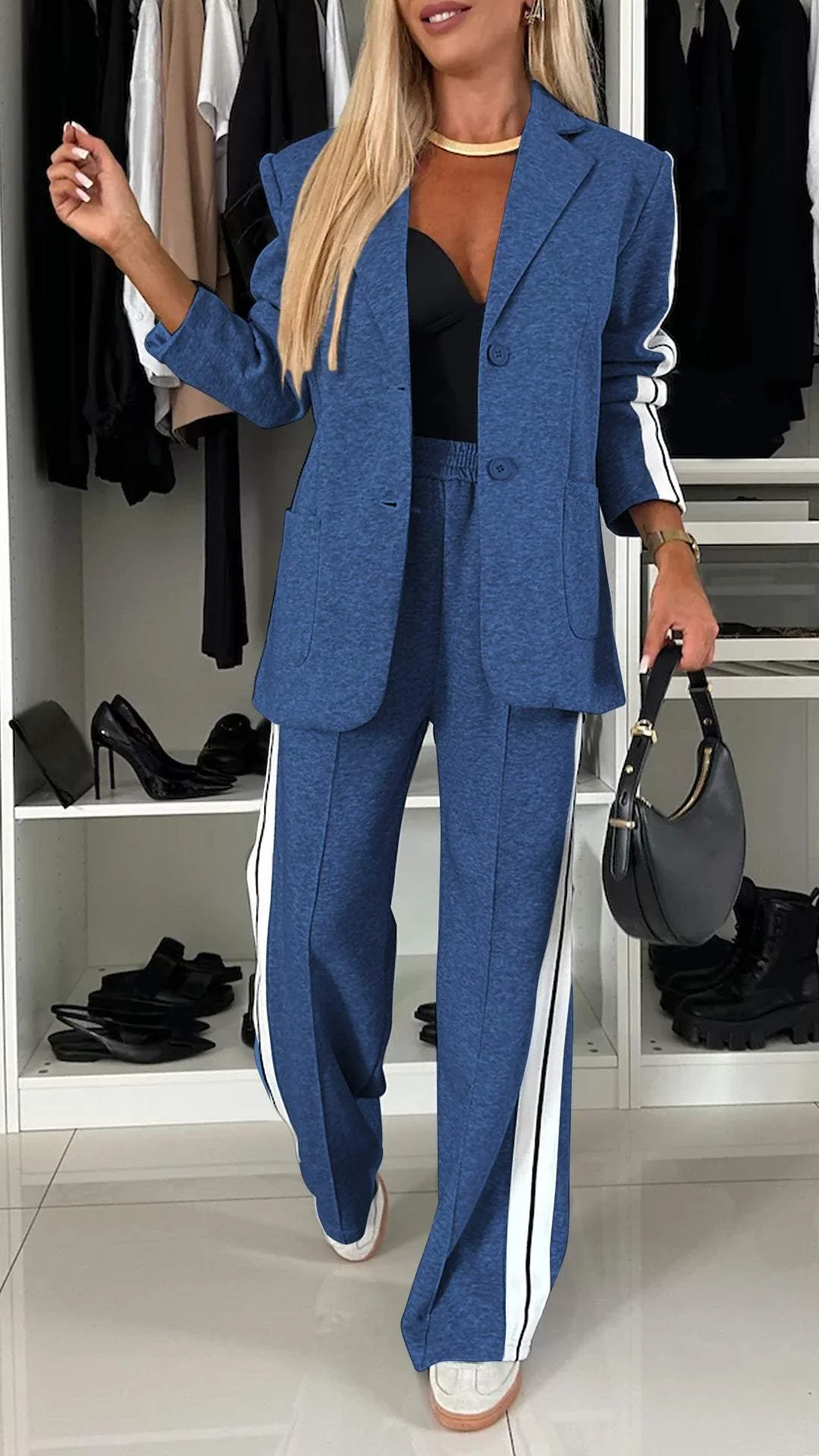 Blazerset - Casual tweedelige broek met wijde pijpen voor dames-Boetiek Moda