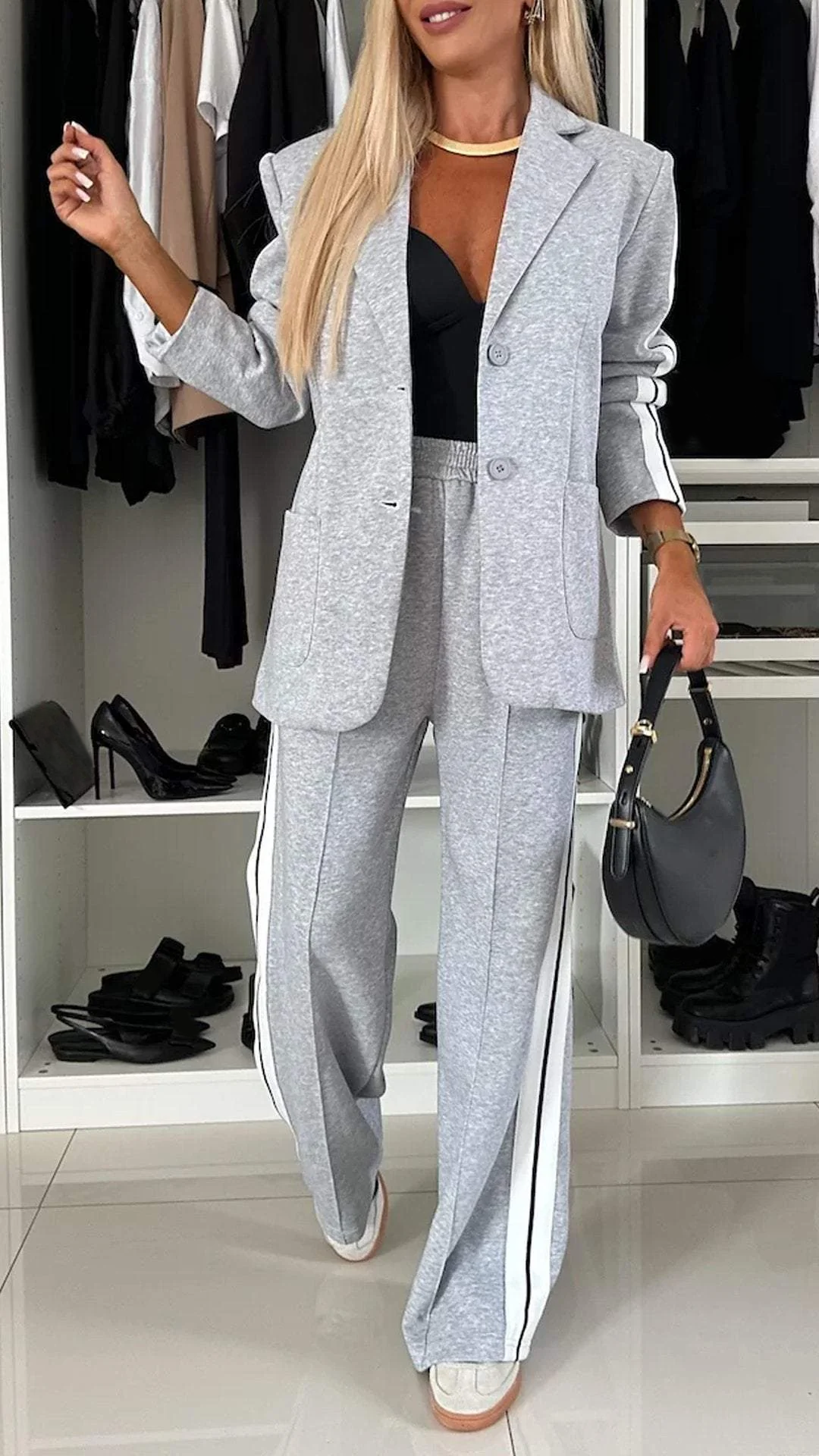 Blazerset - Casual tweedelige broek met wijde pijpen voor dames-Boetiek Moda
