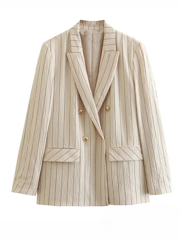 Blazerset - Vrouwenset 2-delig gestreept blazervest wijde pijpen-Boetiek Moda