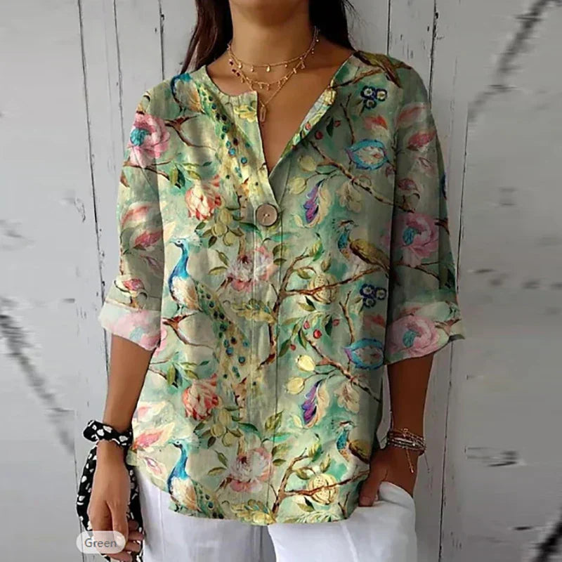 Bloemen Blouse - Casual Gedrukt Loose Fit Button-Up Shirt voor dames-Boetiek Moda