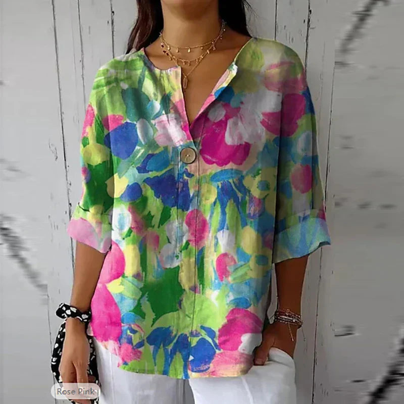 Bloemen Blouse - Casual Gedrukt Loose Fit Button-Up Shirt voor dames-Boetiek Moda