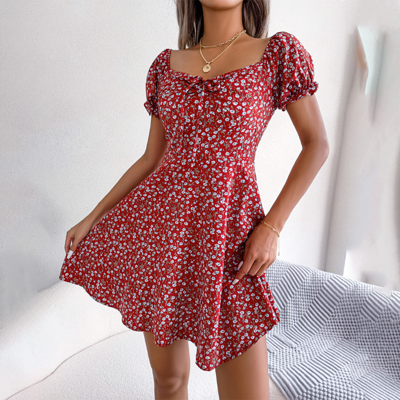 Bloemen Jurk - Pofmouw - Vierkante Hals - Mini Jurk - Zomer Jurk-Boetiek Moda