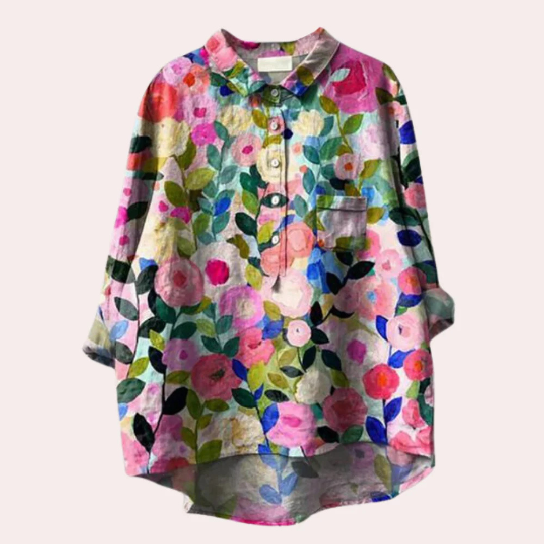 Bloemenblouse - Lange Mouw - Button-Up - Oversized Blouse - Dameskleding-Boetiek Moda