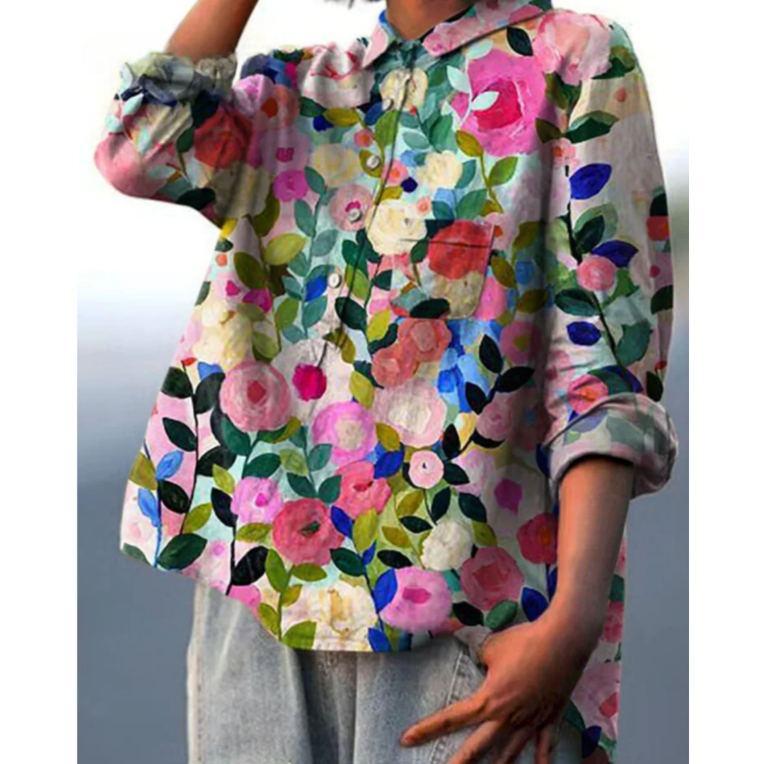 Bloemenblouse - Lange Mouw - Button-Up - Oversized Blouse - Dameskleding-Boetiek Moda
