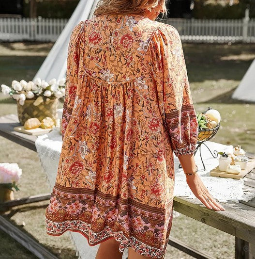 Bloemenjurk - Boheemse zomerjurk met lange mouwen voor dames-Boetiek Moda