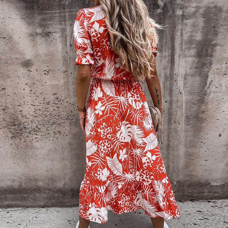 Bloemenjurk - Korte mouwen - Split - Midi-jurk - Zomerjurk-Boetiek Moda