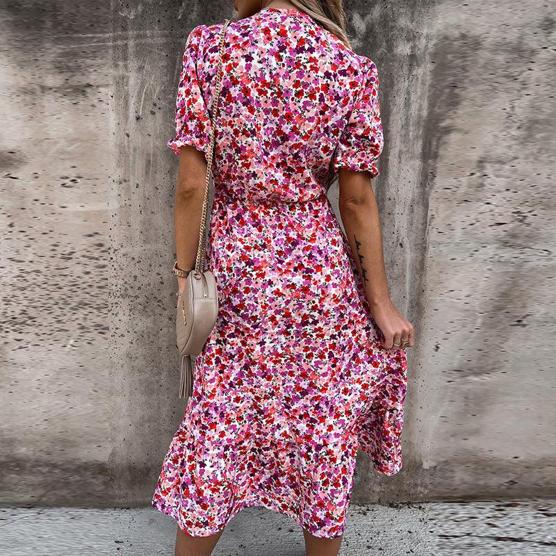 Bloemenjurk - Korte mouwen - Split - Midi-jurk - Zomerjurk-Boetiek Moda