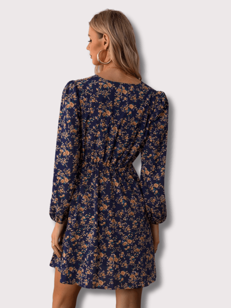 Bloemenjurk | Lange Mouw | V-Hals | Mini Jurk | Zomerjurk-Boetiek Moda