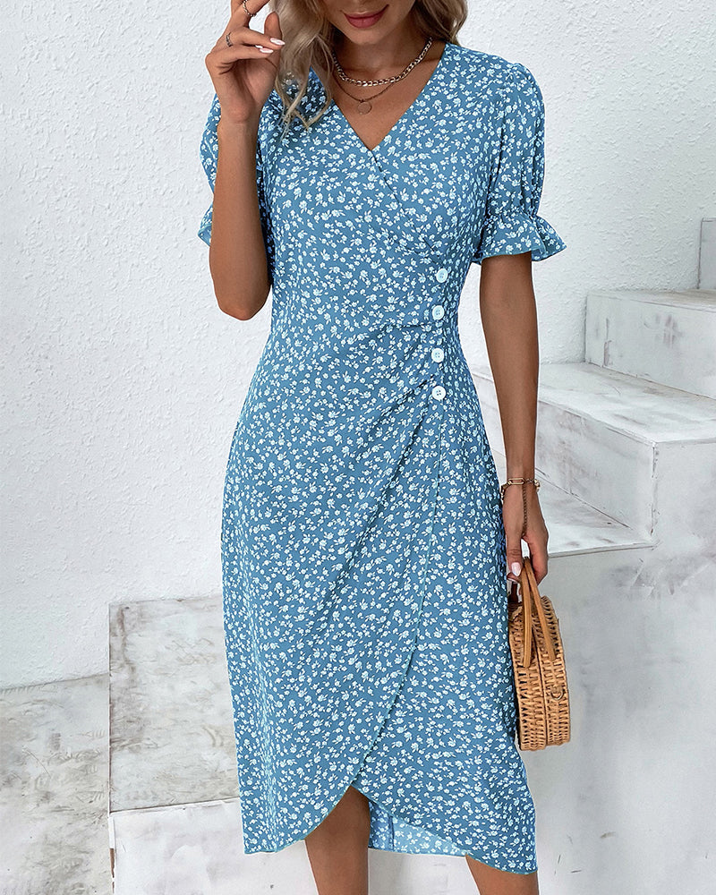 Bloemenjurk - Midi - Korte mouwen - Zomerjurk - Zomerjurkjes-Boetiek Moda