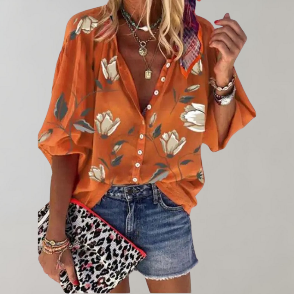 Bloemetjesblouse - Losjes model - Halve mouwen - Zomertop - Zomerkleding voor dames-Boetiek Moda