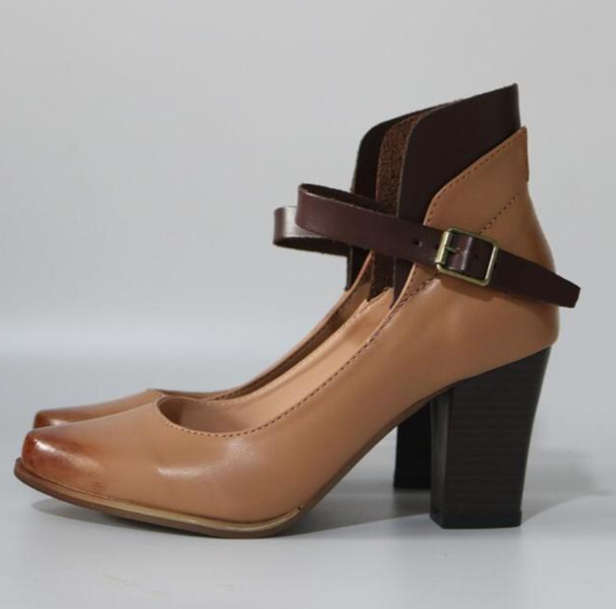 Blokhakken - Enkelbandje - Dikke hak - Gesloten neus - Pumps-Boetiek Moda