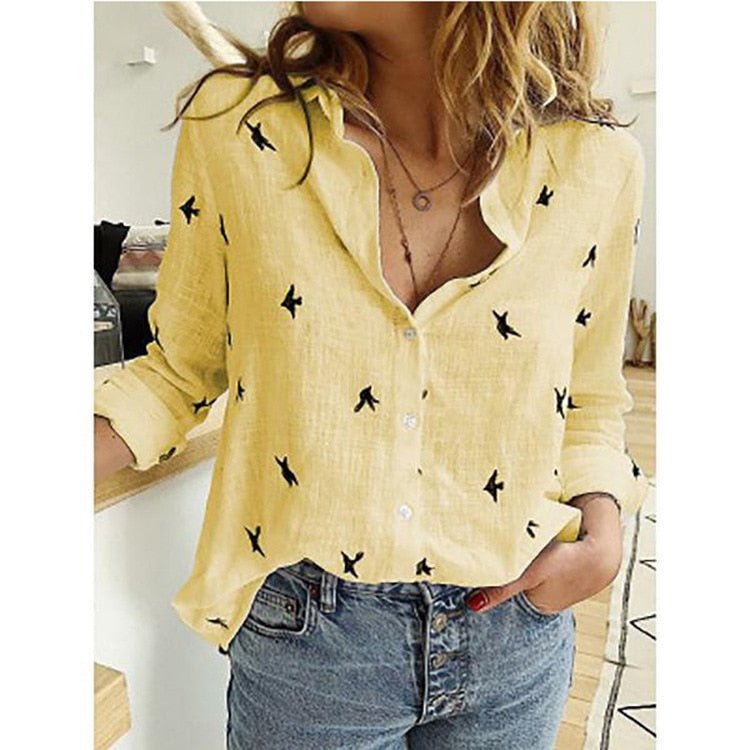 Blouse - Lange Mouw - Button-Up - Linnen Overhemd - Dames Overhemden-Boetiek Moda