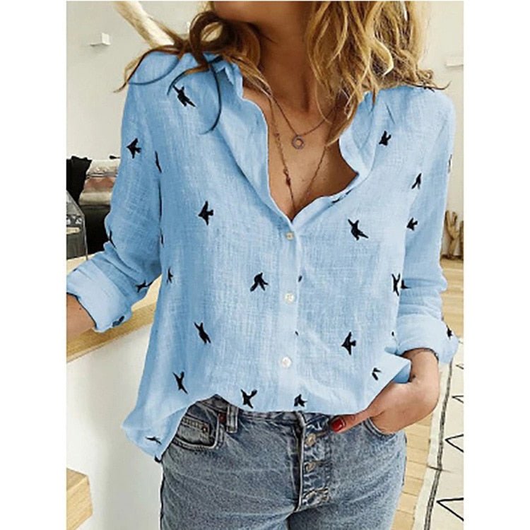Blouse - Lange Mouw - Button-Up - Linnen Overhemd - Dames Overhemden-Boetiek Moda