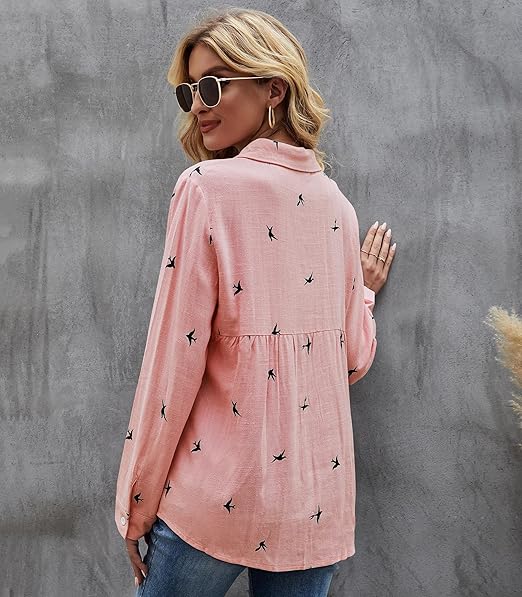 Blouse - Lange Mouw - Button-Up - Linnen Overhemd - Dames Overhemden-Boetiek Moda