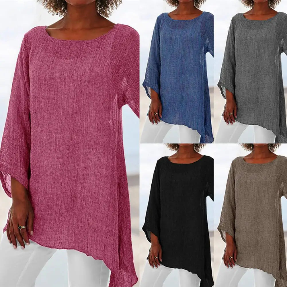 Blouse - Los model - Lange Mouw - Linnen Overhemd - Lange Mouw Tops-Boetiek Moda
