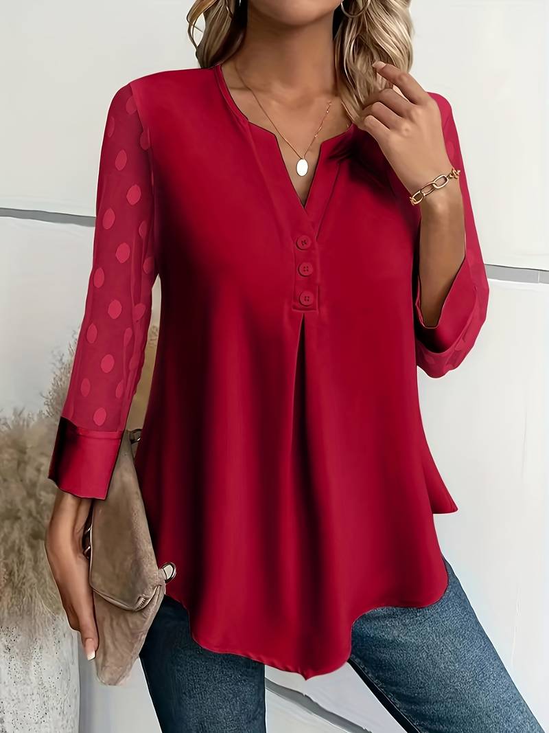Blouse - Sheer Sleeve - Loose Fit - Lange Mouw Tops - Dameskleding-Boetiek Moda