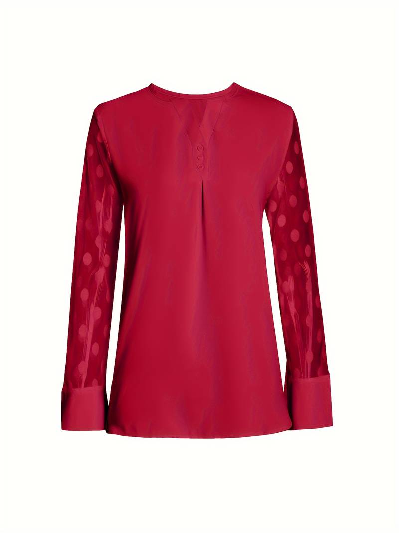 Blouse - Sheer Sleeve - Loose Fit - Lange Mouw Tops - Dameskleding-Boetiek Moda