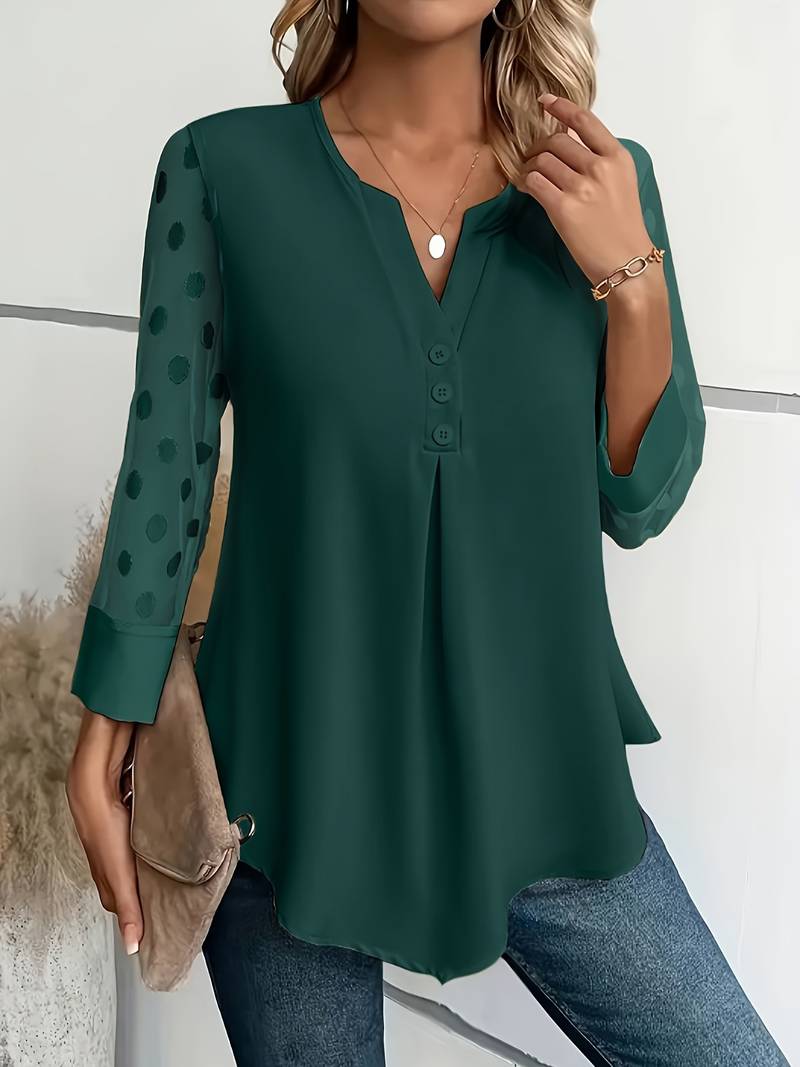 Blouse - Sheer Sleeve - Loose Fit - Lange Mouw Tops - Dameskleding-Boetiek Moda