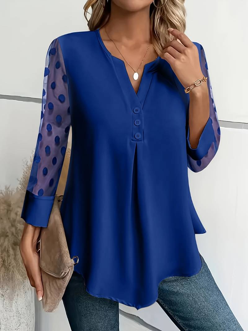 Blouse - Sheer Sleeve - Loose Fit - Lange Mouw Tops - Dameskleding-Boetiek Moda