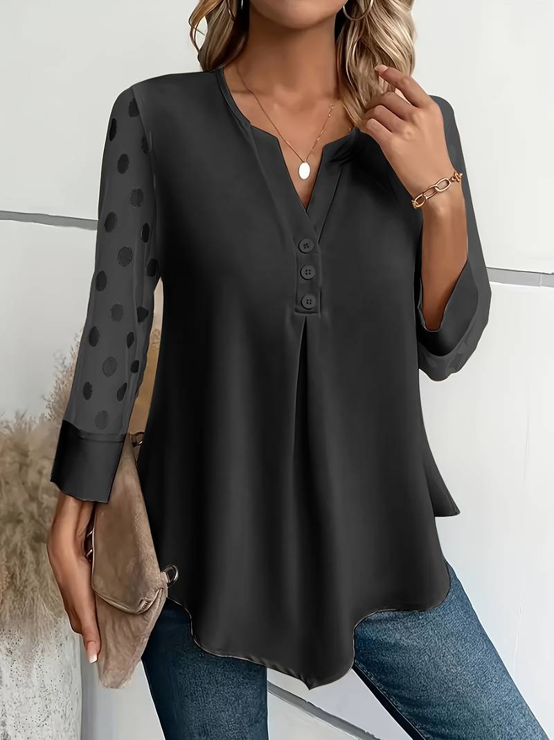 Blouse - Sheer Sleeve - Loose Fit - Lange Mouw Tops - Dameskleding-Boetiek Moda