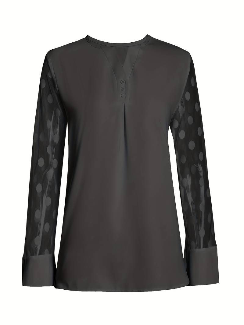 Blouse - Sheer Sleeve - Loose Fit - Lange Mouw Tops - Dameskleding-Boetiek Moda
