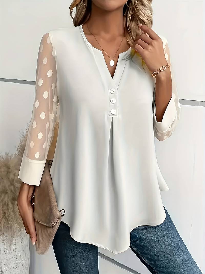 Blouse - Sheer Sleeve - Loose Fit - Lange Mouw Tops - Dameskleding-Boetiek Moda