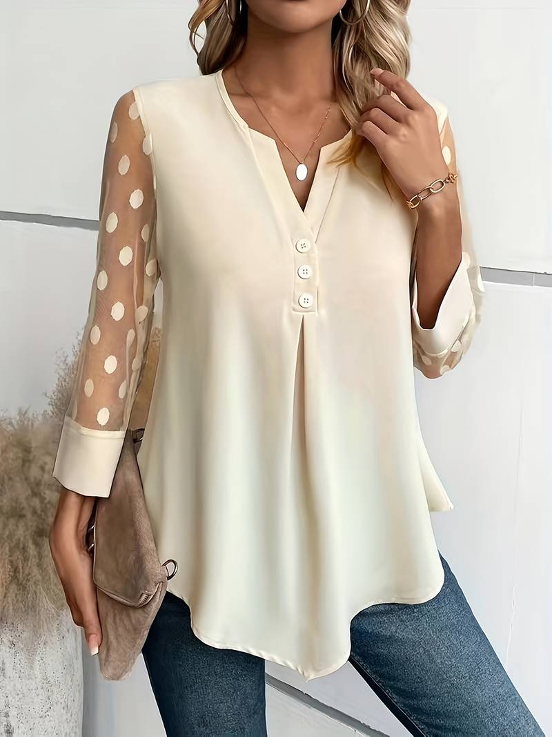 Blouse - Sheer Sleeve - Loose Fit - Lange Mouw Tops - Dameskleding-Boetiek Moda