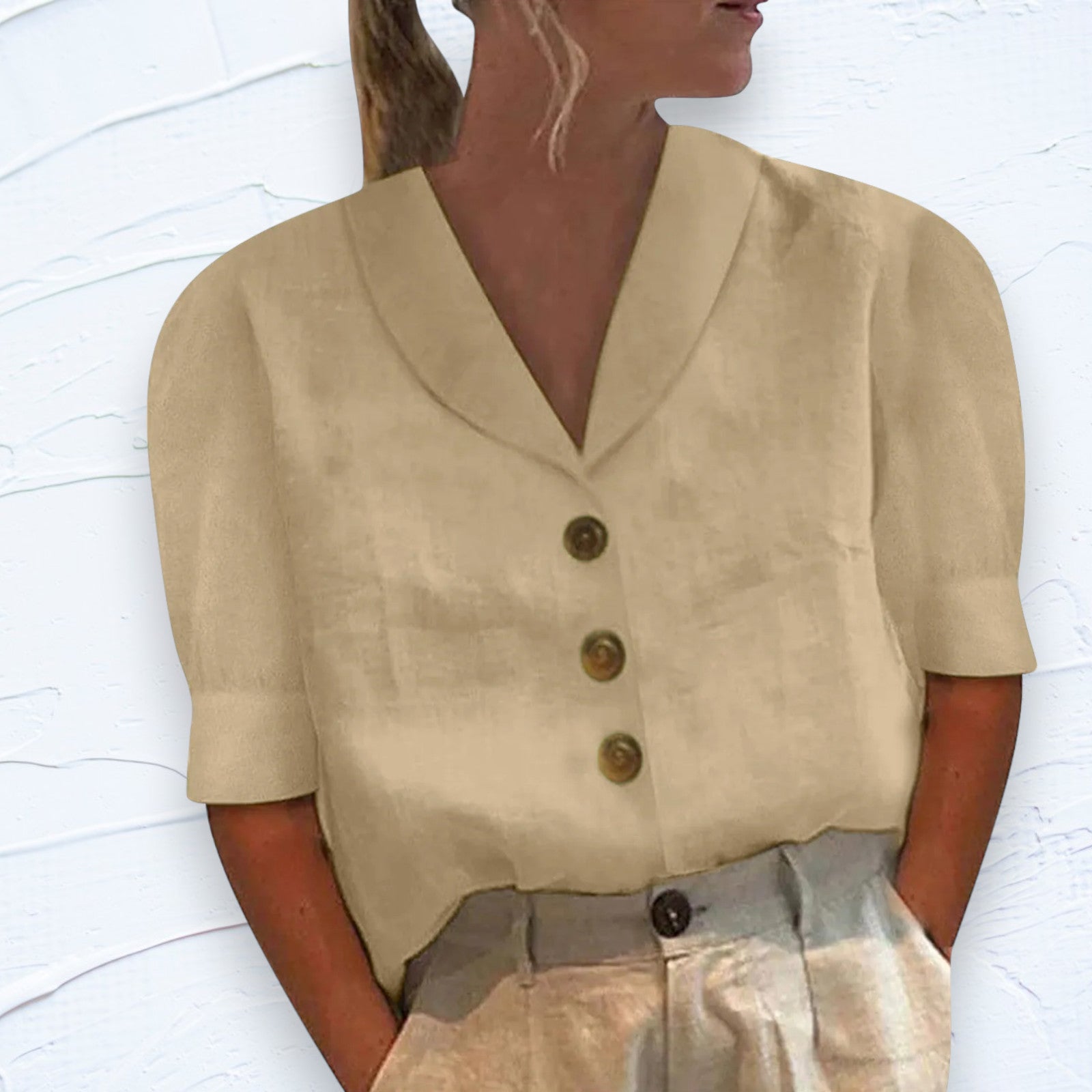 Blouse met korte mouwen | Losse pasvorm | Kraag | Knoopsluiting | Dames tops-Boetiek Moda
